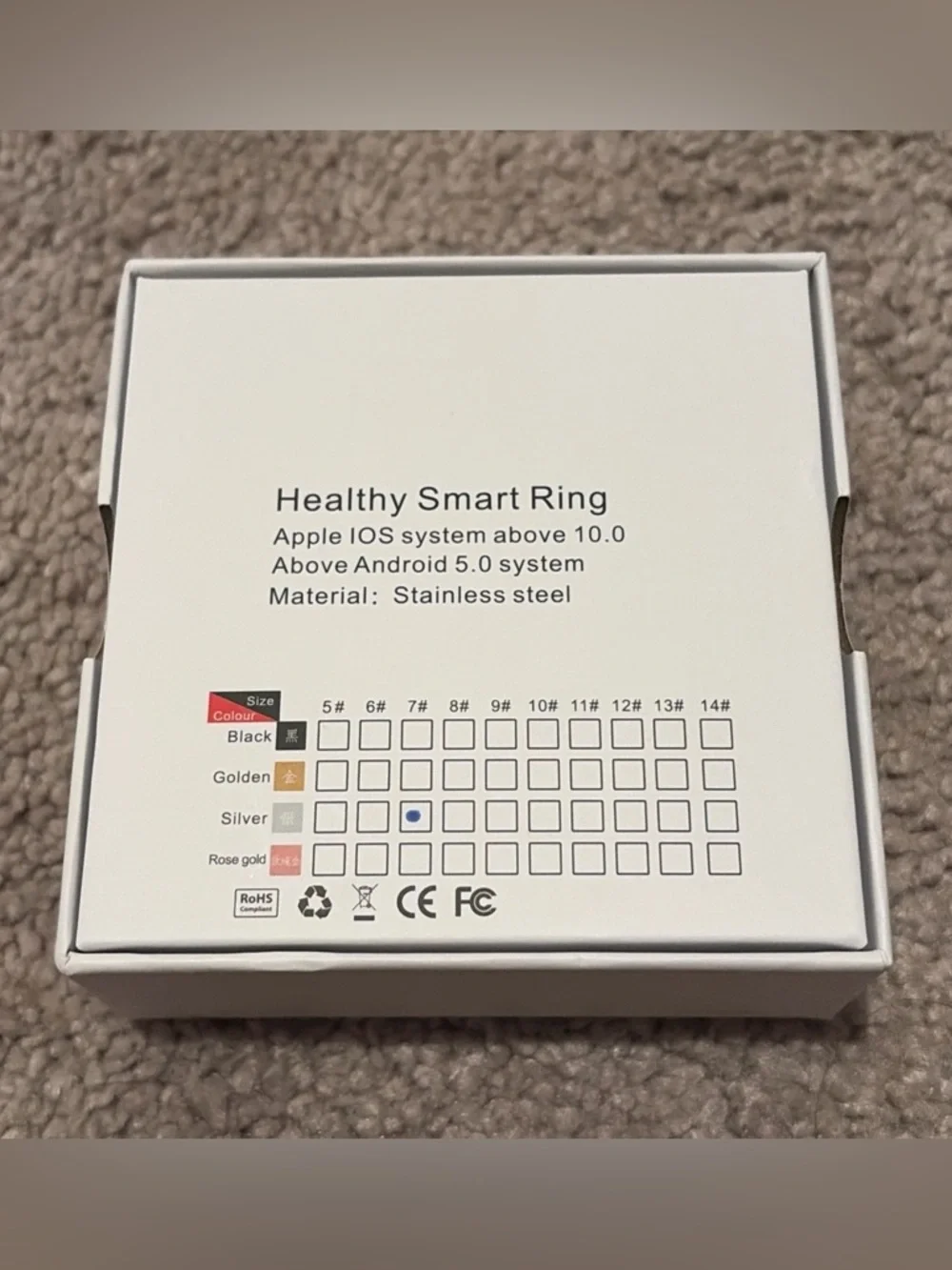 LuckRing Silver Smart Ring Activity Tracker Thick Band Size 7